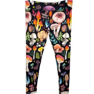Society 6 Black with large print colorful mushroom Leggings Size XL
